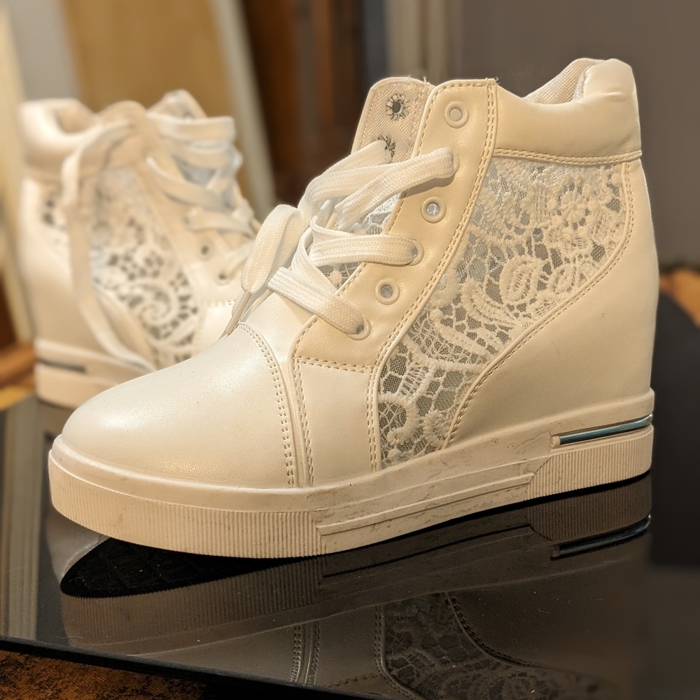 white wedge sneakers